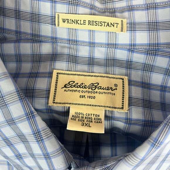 Eddie Bauer Button-Up Men's Plaid Flannel Mens 3XL Blue Cotton Wrinkle Free - Picture 10 of 10